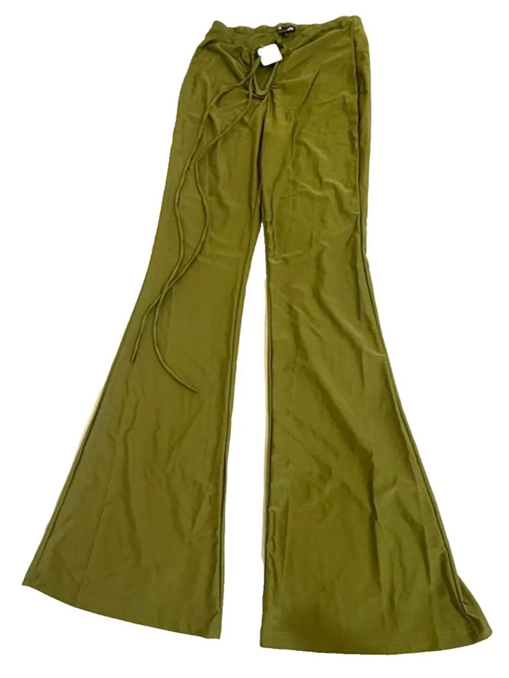 FASHION NOVA OLIVE GREEN RUCHED CROP TOP WIDE LEG KEYHOLE PANTS 2PC SET WOMENS S